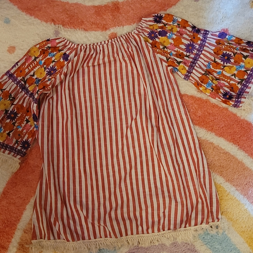 XXXLG Velzera Dress Red/White stripe with embroidery